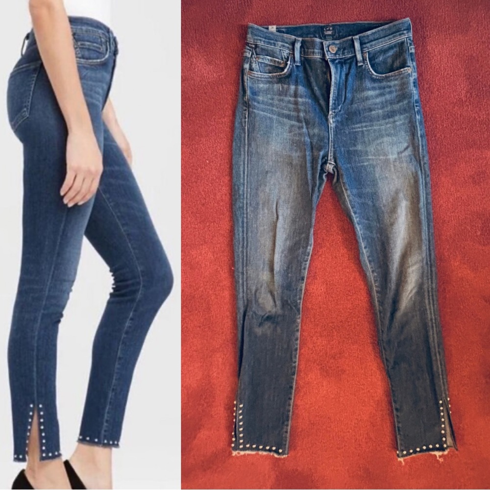 Citizens of Humanity Rocket High-Rise Skinny Blue Jeans with Studded Slit Hem